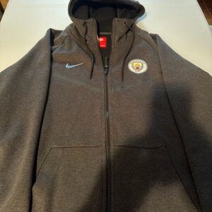 Nike Manchester City FC Charcoal Full Zip Hoodie Fleece Medium Grey Jacket NEW